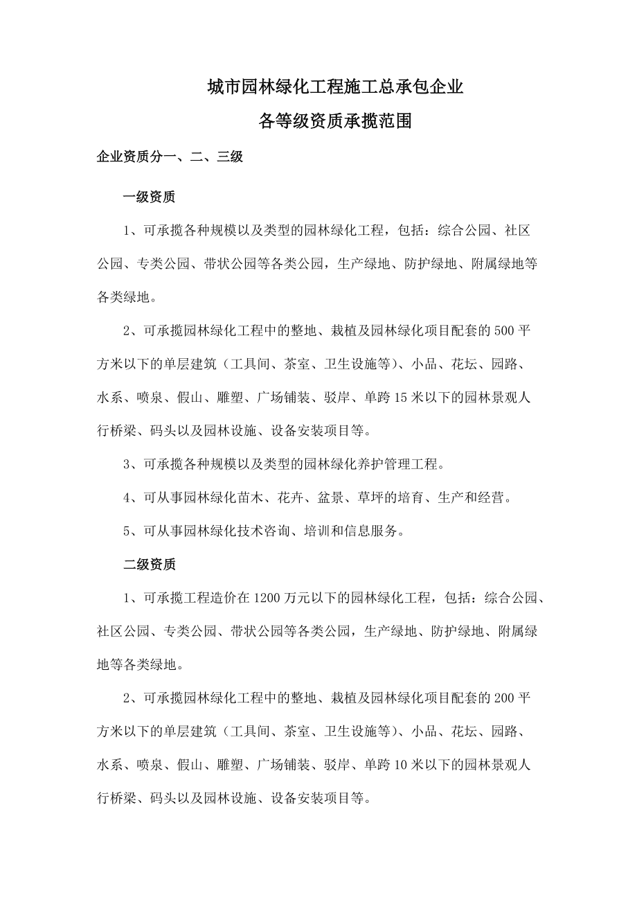 城市園林綠化工程施工總承包企業各等級資質承攬范圍解析